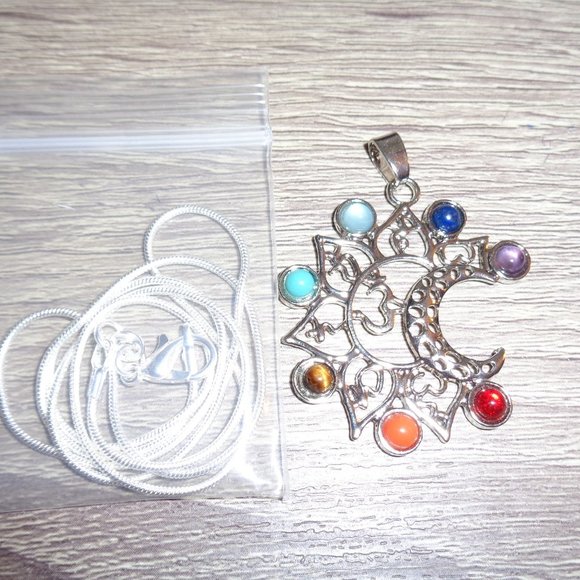 Chakra ohm Moon Necklace Gemstone Chakra Pendant - Picture 7 of 8